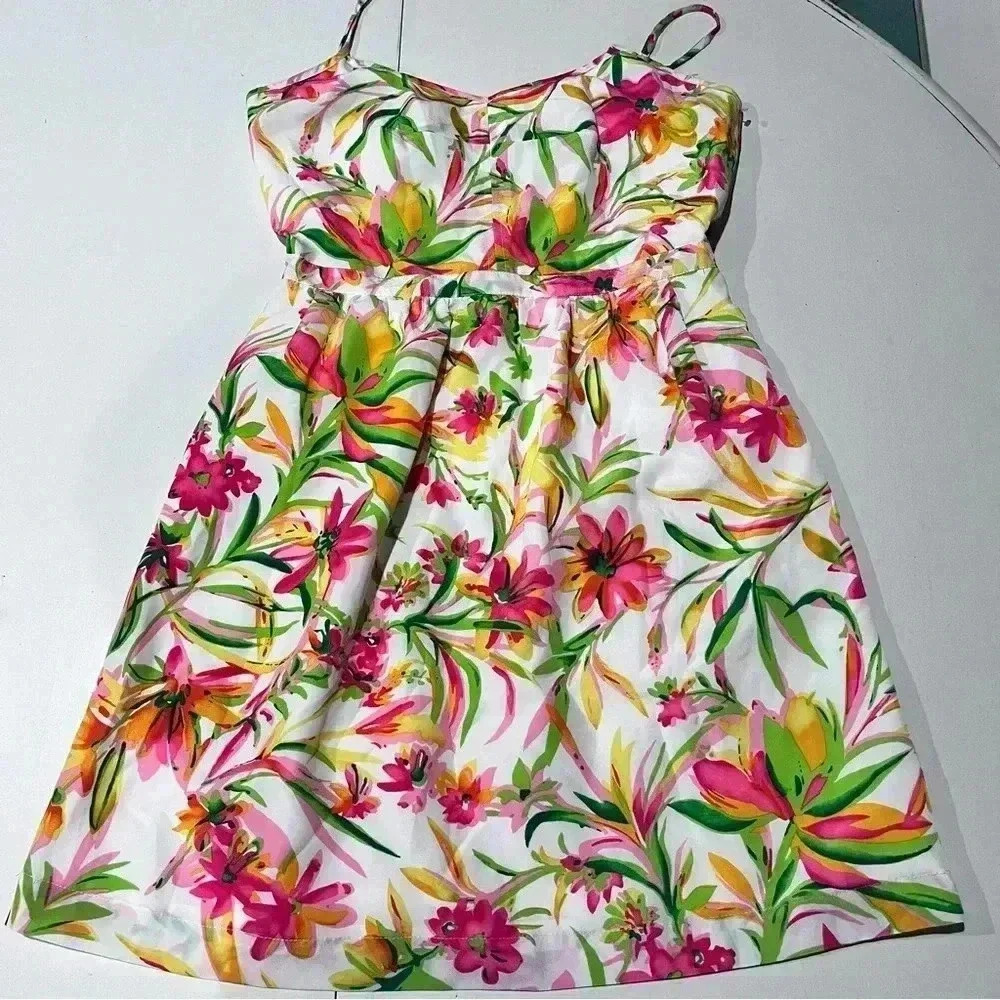J.Crew Floral dress v neck strap mini womens size 4 lined‎